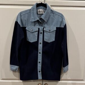 Two-Tone Denim Button-Up Shirt